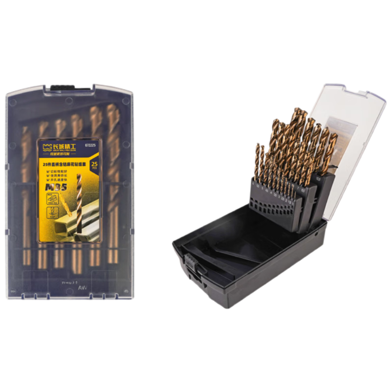 The Great Wall Straight Shank Cobalt Twist Drill Bit Set for Stainless Steel, High-Speed Steel Twist Drill Bits, 25 Pieces, Model 672225