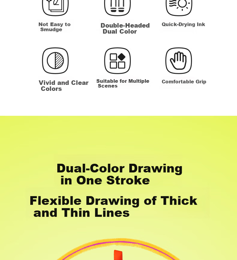 NUSIGN Dual-Tip Two-Color Bleed-Resistant Highlighters for Exam Review And Key Marking, 6 Colors, 3 Pens NS720-1 [Best-Selling Product], Deli's High-End Brand 3