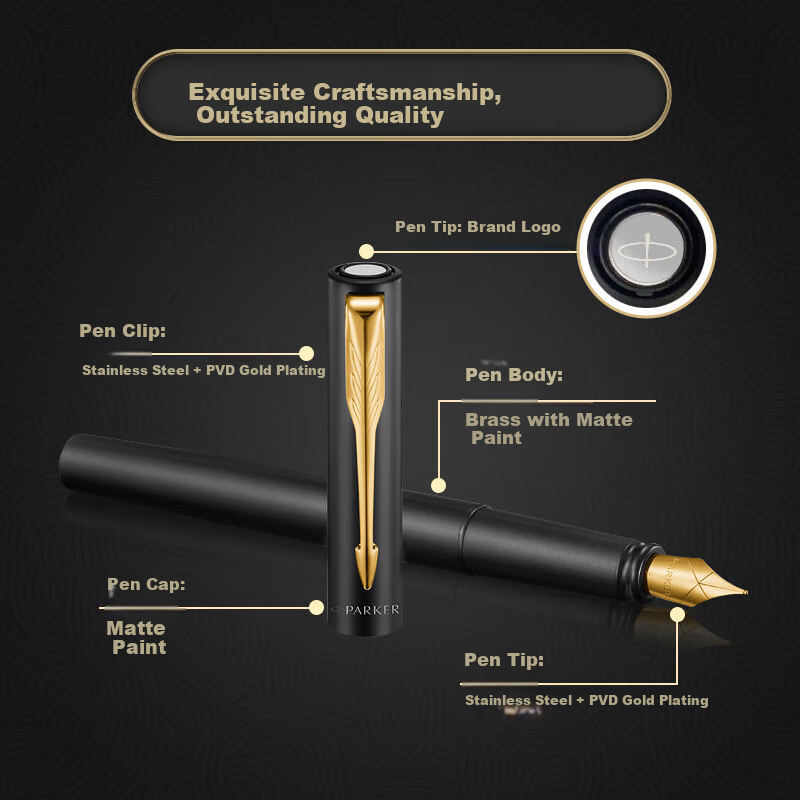 Parker Fountain Pen, Signature Pen, Cultural And National Trend Ma Year Gift Box Birthday Present, Weiya XL Classic Black Gold Ink Pen + Black Wall Gift Box
