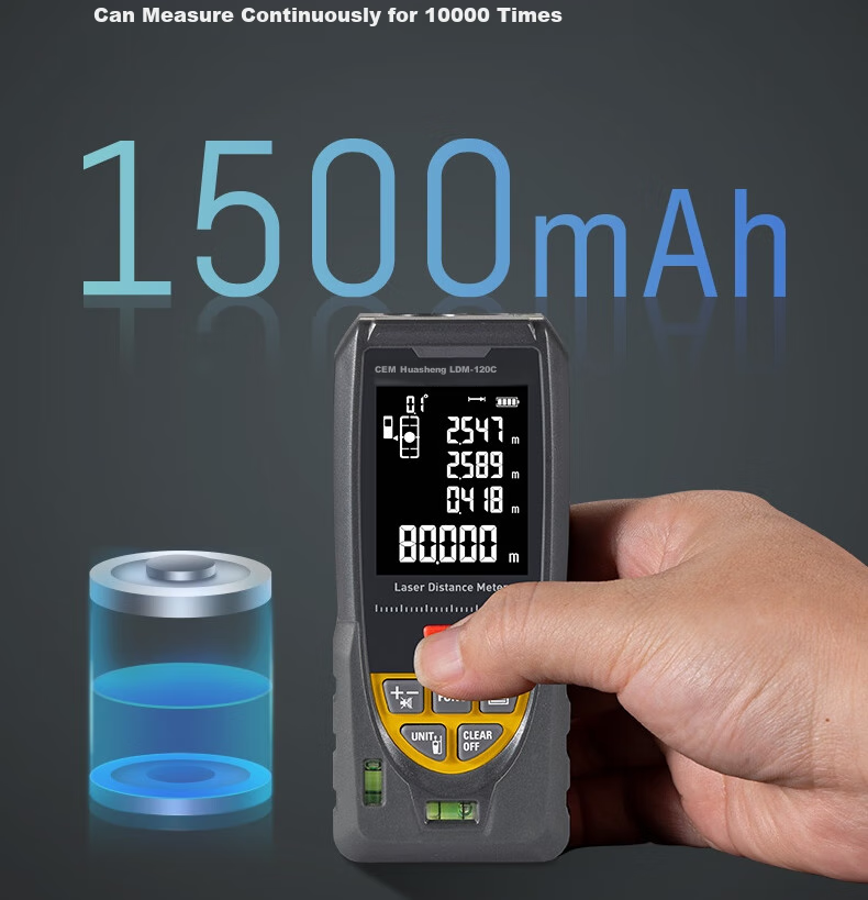 CEM LDM-120C Laser Distance Meter, High-Precision Laser Infrared Room Measuring Device, Electronic Ruler with Voice Playback, USB Direct Charging 5