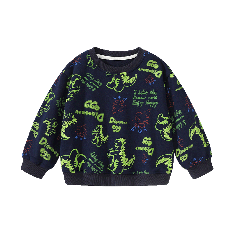 Badibadi Spring And Autumn Infant Boy's Sweatshirt, American Retro Casual Comfortable Versatile Jacket, Letter Dinosaur, Size 80