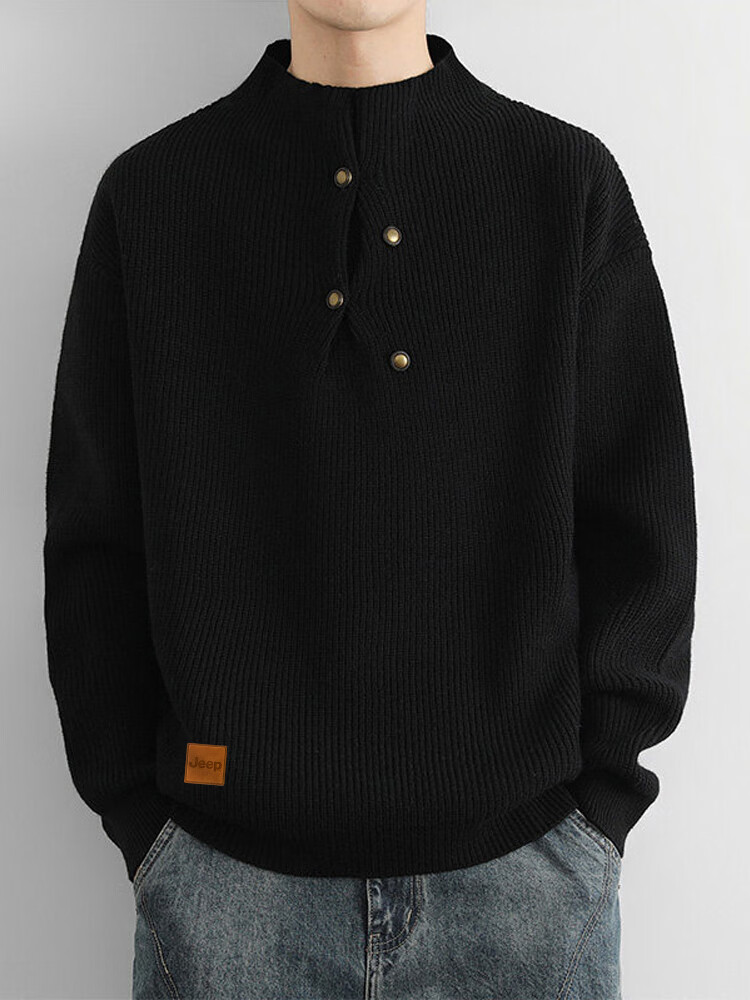 JEEP Men's Winter Thickened Half Turtleneck Sweater Black L 7