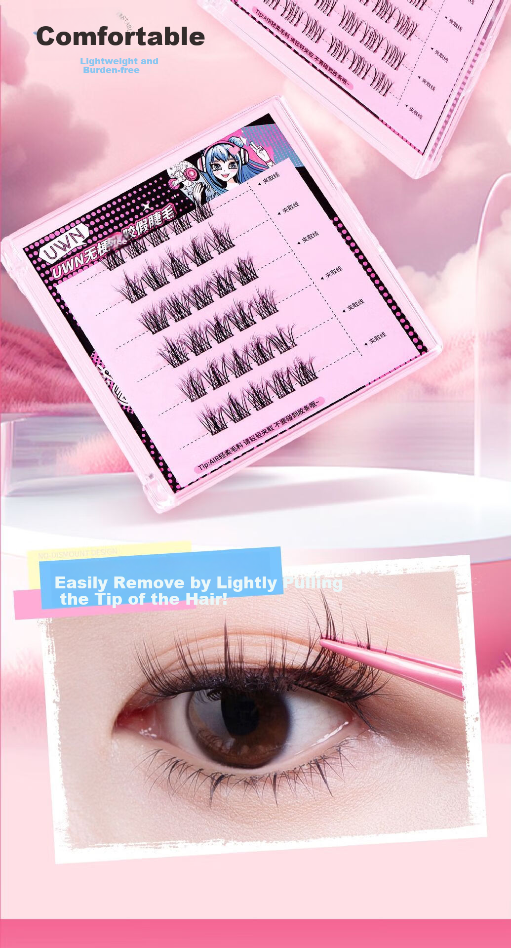 BQI Temperature-Sensitive Self-Adhesive False Eyelashes, Reusable, No Glue Needed, No Makeup Removal Required, Lazy Person's Essential, Bare Face Lash Gift for 618 8
