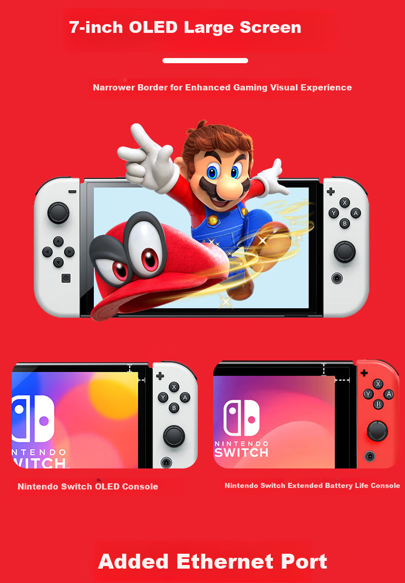 Nintendo Switch, Nintendo Gaming Console, Switch NS Hong Kong Version OLED Edition Game Console, with White Joy-Con, Portable Game Handheld 3