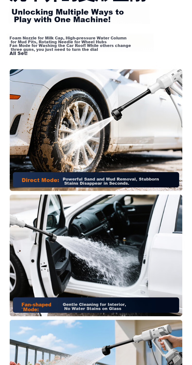 Oulaide Portable Wireless High-Pressure Car Wash Machine with Lithium Battery-Powered Water Gun for Home Use And Car Cleaning 11