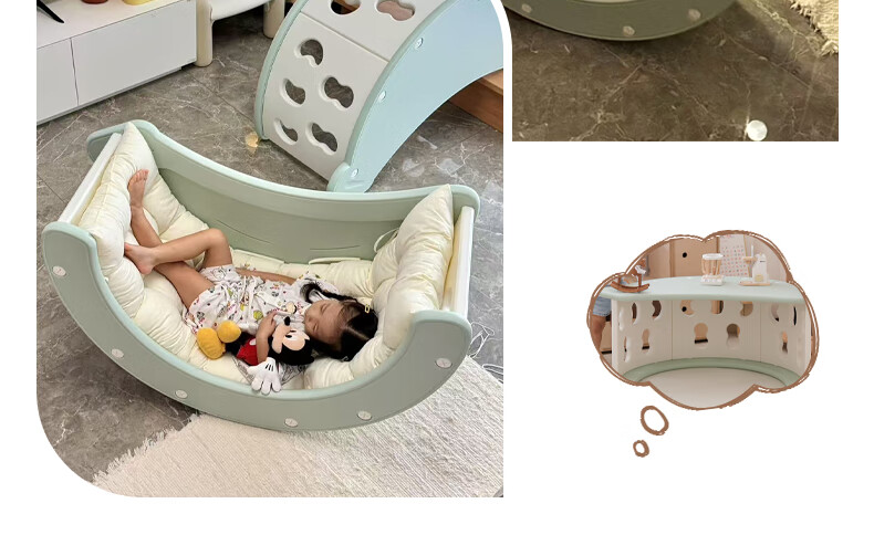 HOBBY TREE Children's Rocking Chair Multifunctional Table Baby Play and Study Desk Writing Table Climbing Frame Leisure Recliner with Cushion 28