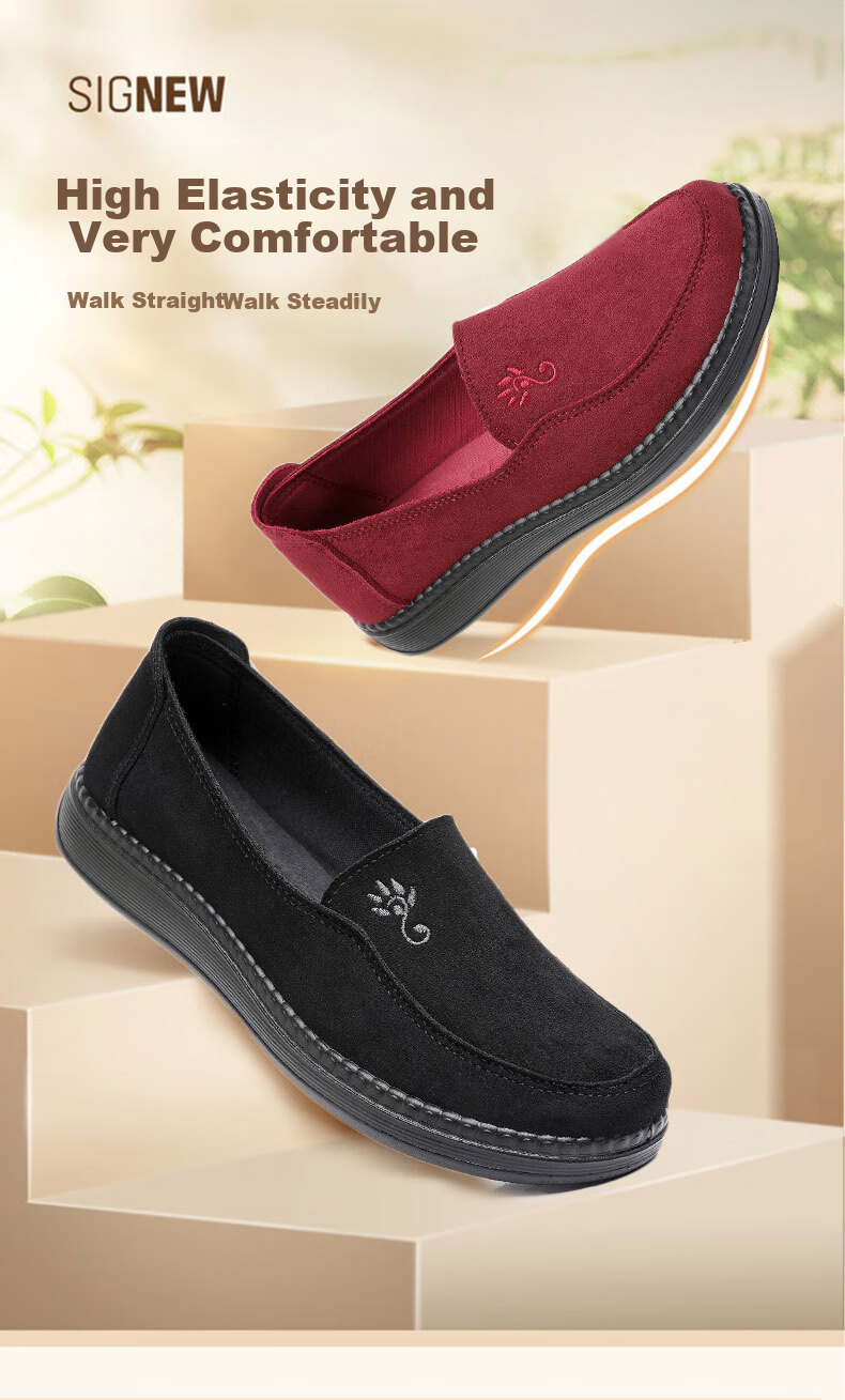 Ankang Old Beijing Cloth Shoes for Women, Spring And Autumn Soft-Soled Mom Shoes, Slip-On Flat Grandma Shoes, A9013, Black, Size 38 1