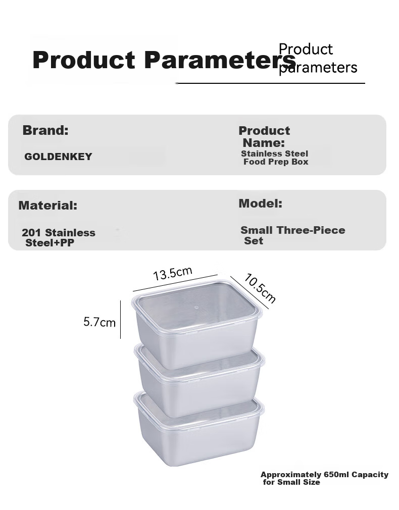 Jinyaoshi Stainless Steel Food Storage Containers, Meal Prep Boxes, Portion Containers, Refrigerator Storage Boxes, 3-Piece Set, Small Size with Lids, GK-PC650 7