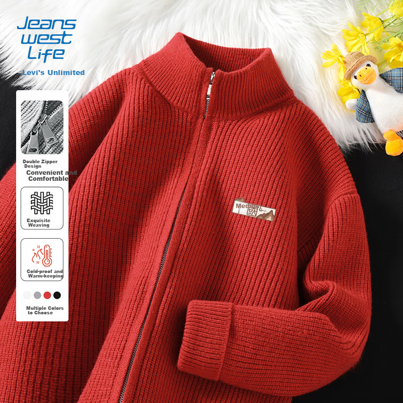 JEANSWEST LIFE Zhenweisi National Trend Sweater for Men, Winter Thickened Warm Outer Wear Knitted Sweater, Versatile Zip-Up Cardigan Trendy 4