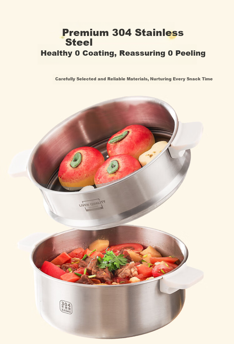 Liven Stainless Steel 0 Coating Electric Cooking Pot, Detachable Small Electric Pot, Electric Steamer, Small 1-2 Person Electric Hot Pot, Multi-Functional Pot with Steamer for Cooking And Steaming, 2L with Steamer DHG-J1851 9