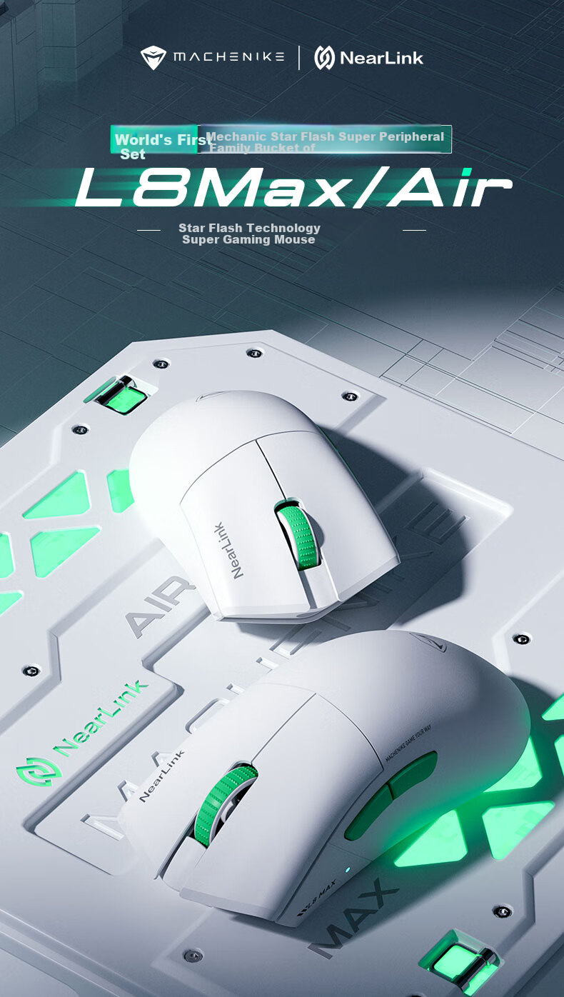 MACHENIKE L8 Max Star Flash Wireless Mouse, Lightweight Tri-Mode Bluetooth Wired C-Port Gaming Mouse for Medium to Large Hands, Ergonomic Office Right-Handed Mouse, Wireless Charging, White 1