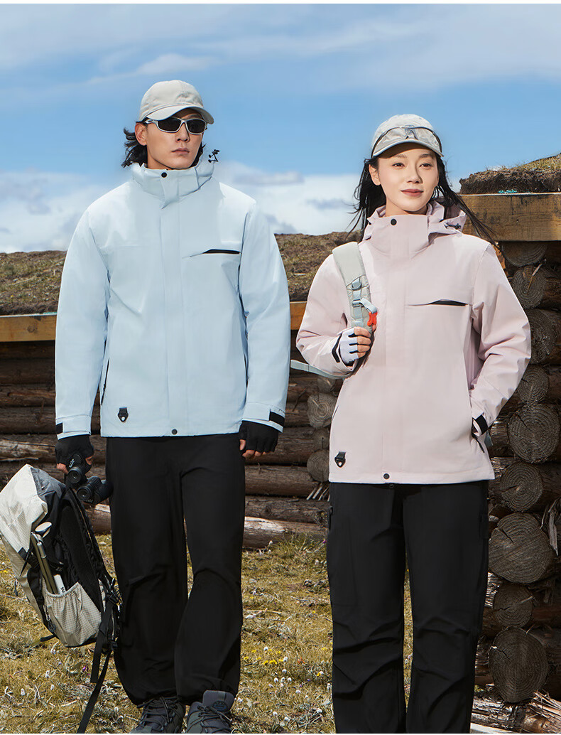JEEP SPIRIT Men's and Women's Outdoor 3-in-1 Waterproof Windproof Mountaineering Jacket Couple's Dark Night Blue XS 18