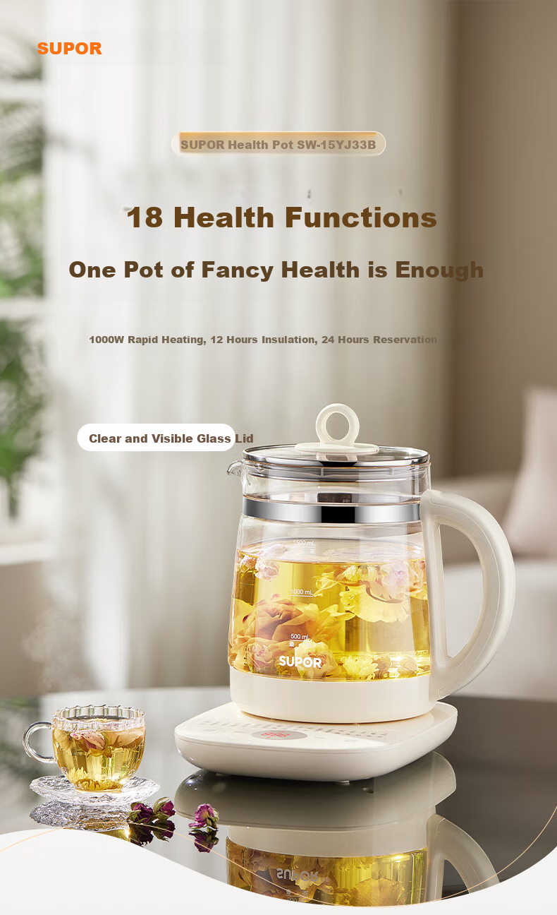 SUPOR Health Pot 2.9L SW-29YQ30 Glass Herbal Tea Kettle Electric Water Boiler Titanium Health Kettle 1