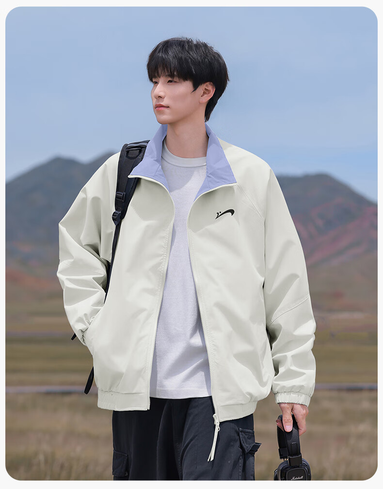 Guirenniao Men's Stand Collar Jacket New Spring Autumn American Baseball Collar Jacket Moonlight Blue S 9