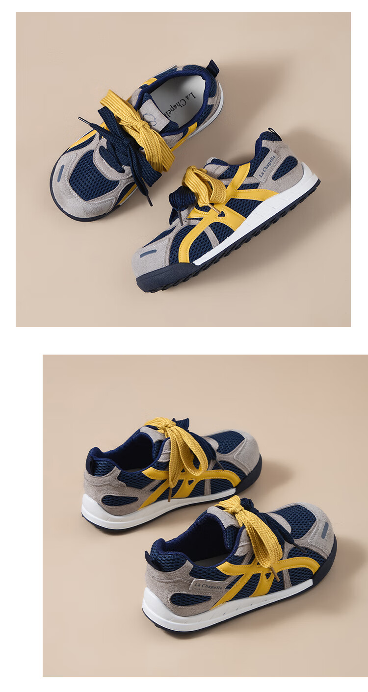 La Chapelle Women's Mesh Platform Casual Sneakers Low-top Simple Sports Shoes for Women - 369W Gray Blue/Yellow Size 38 5