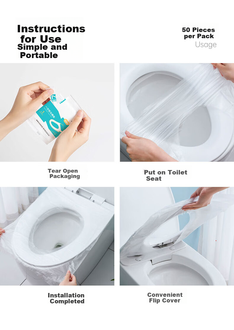 NOLANSEND Disposable Toilet Seat Covers, PO Film Insertable Toilet Seat Pads, Waterproof And Hygienic for Hotels And Travel, Pack of 50 11