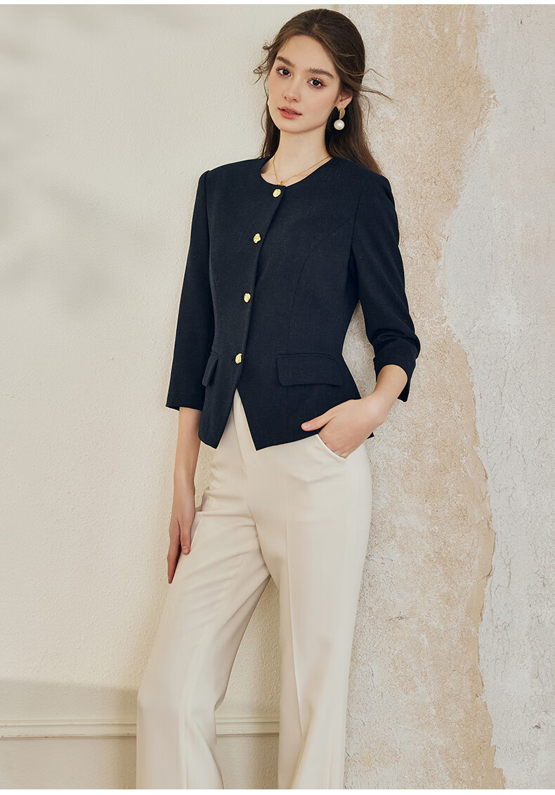 ROEYSHOUSE Slim Fit Short Blazer Spring Professional Waist-Cinching Jacket 10105 Apricot L 7