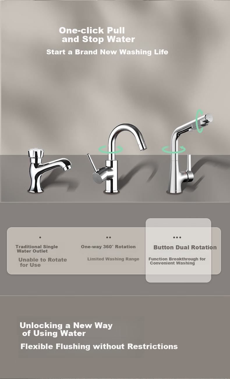 JOMOO Basin Faucet, Multifunctional Pull-Out One-Button Water Stop, Dual Control Hot And Cold Water Outlet, Elegant 32397-594/KB 6