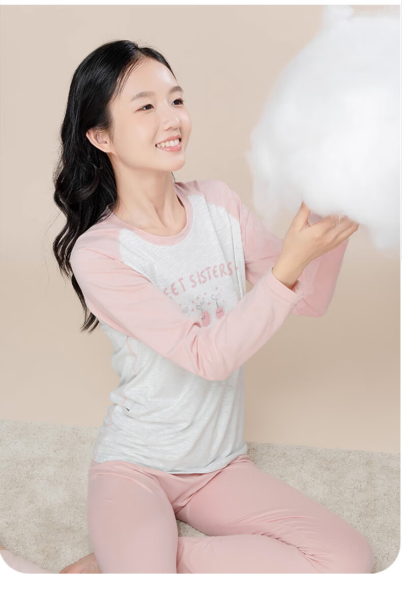 Dingguagua Girls' Pure Cotton Autumn Thermal Underwear Set for Middle and High School Students, Warm Cotton Knitwear for Teenagers 8
