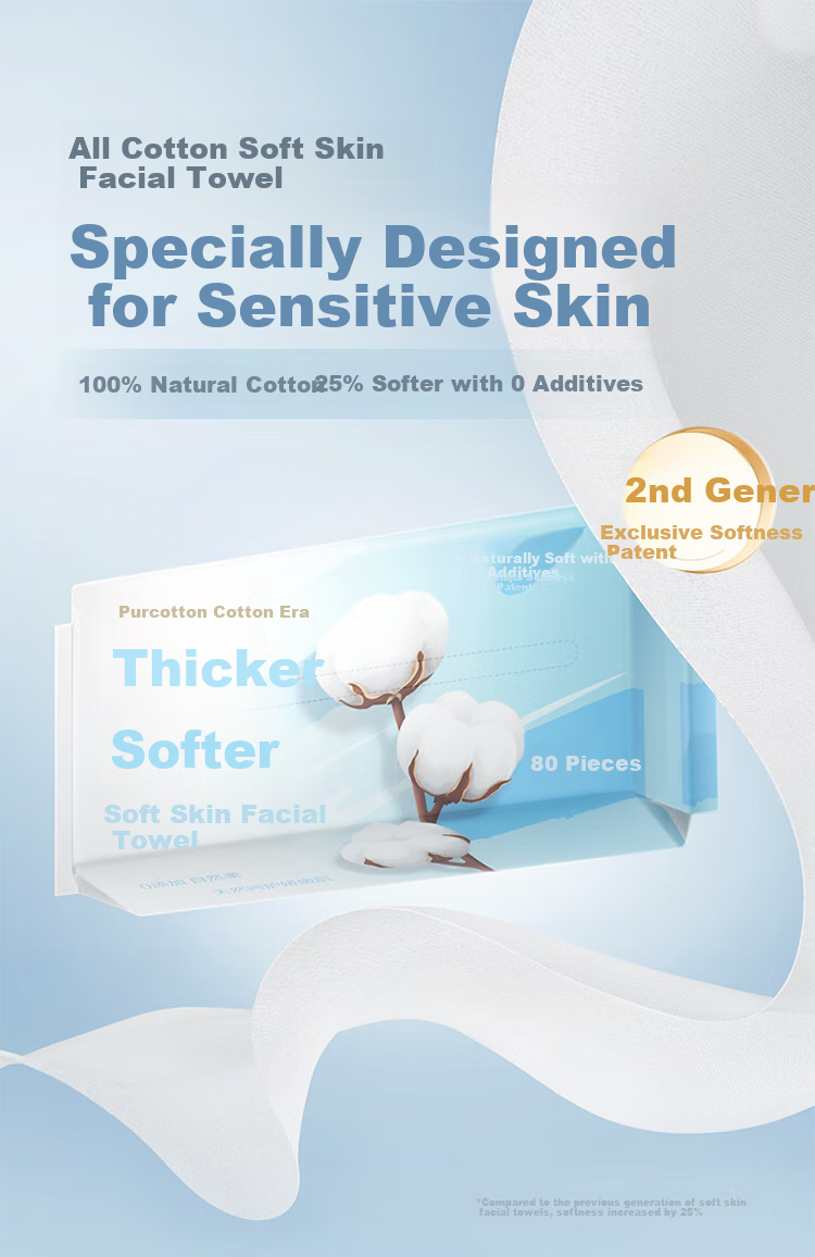 PurCotton Facial Cleansing Wipes, 80 Sheets * 9 Packs, Thickened 100% Pure Cotton Soft Tissues, Disposable Face Towels, 20*20CM 1