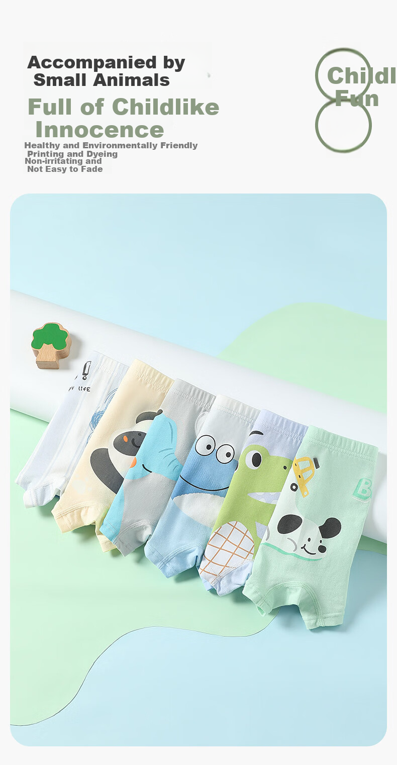 FENTENGCARE Children's Underwear [Class A Cotton, 7A Antibacterial] 6-Pack Boys' New Cartoon Pure Cotton Crotch Boxer Briefs for Boys 16
