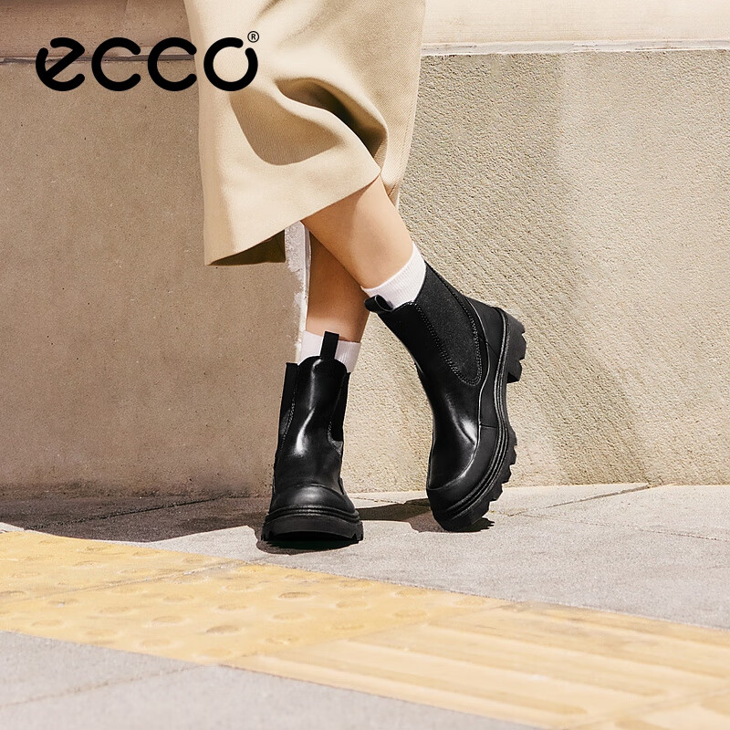 ECCO Women's Chelsea Boots Winter High-End Brand Simple Commuter Thick Sole Innovation 214793 Black Size 35