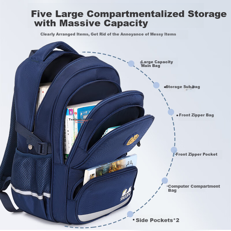 SNOOPY Elementary School Backpack for Boys, Preppy Style Spine-Protecting Lightweight Backpack for Grades 1-4 Middle School Students, Double Shoulder Bag, Black