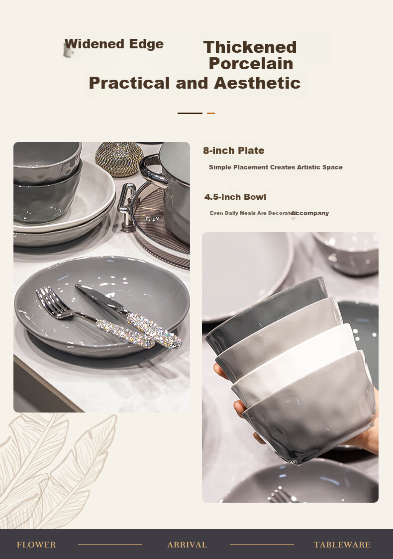 KANGMO New Nordic Style Luxury High-End Ceramic Dinnerware Set with Bowls And Plates, Carlos 54-Piece Set 7
