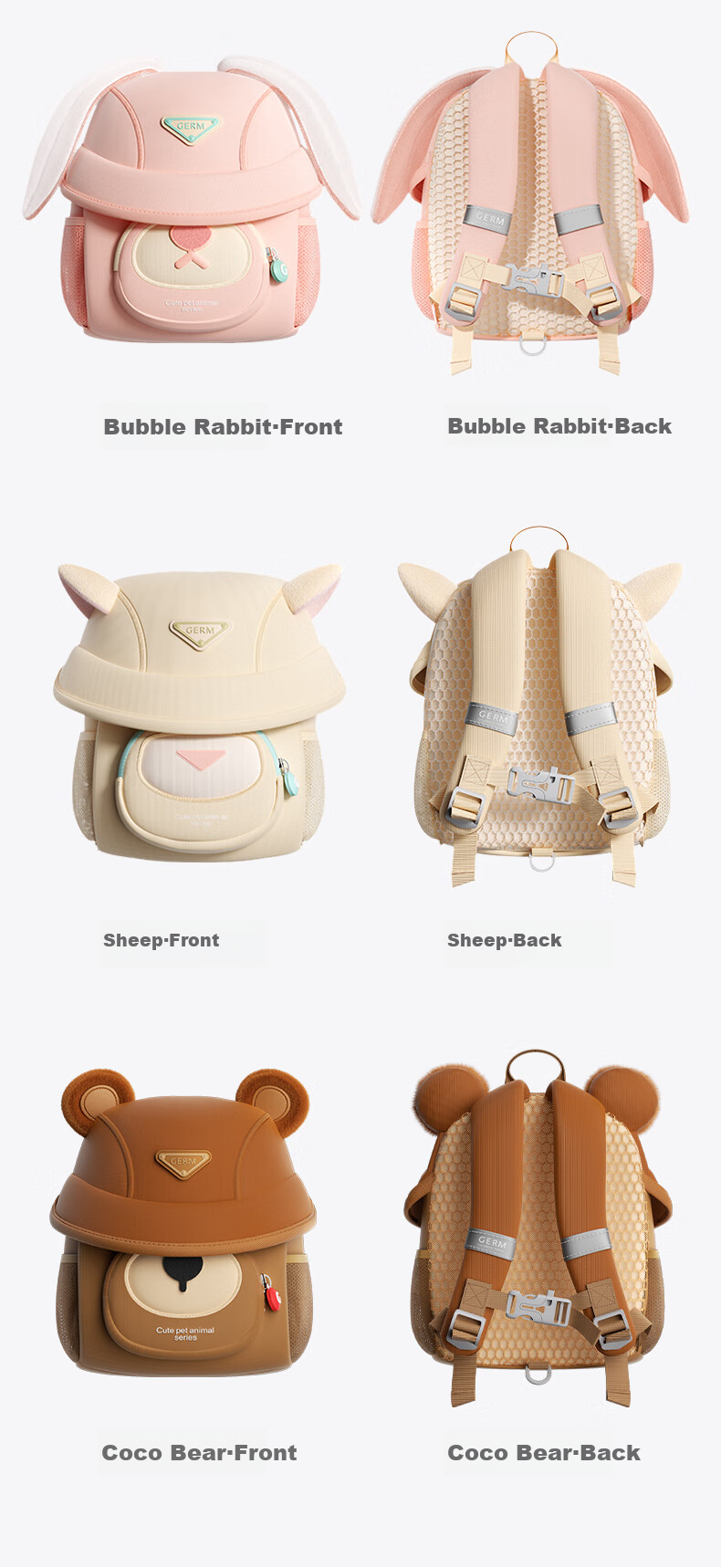 Germ Children's Backpack, Kindergarten Backpack, Ultra-Light Elementary School Bag, Travel Bag for Girls And Boys, Animal-Themed Small Backpack, Keke Xiong 15