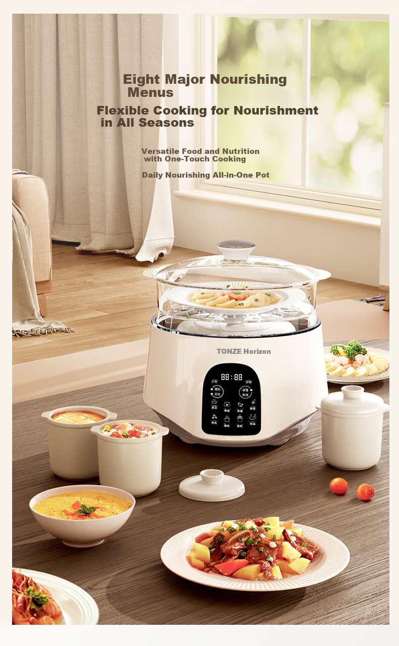 TONZE Stainless Steel Waterless Electric Stew Pot, Fully Automatic Soup Cooker, 3-6 Person Ceramic Bird's Nest Stew Pot, 3.5L GSD-353GE2 3
