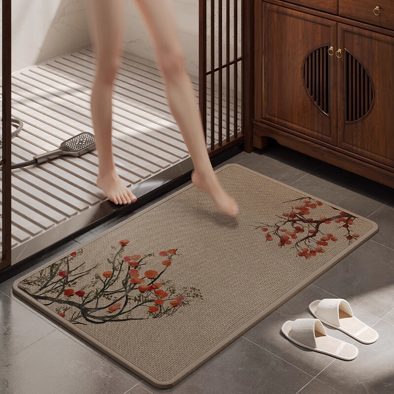 ZHUJUN New Chinese Style Minimalist Linen Woven Bathroom Non-Slip Water-Absorbent Durable Quick-Dry Floor Mat Rug