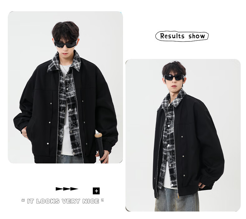 CLOR Men's Autumn Winter Two-Piece Style Casual Plaid Lapel Jacket JK11 Coffee XL 6