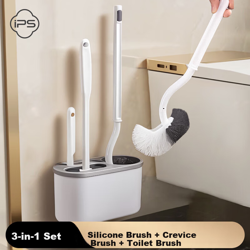 Baoshi Toilet Brush Set of Three, Wall-Mounted Silicone Brush, No Dead Angles, Detachable Bathroom Cleaning Brush