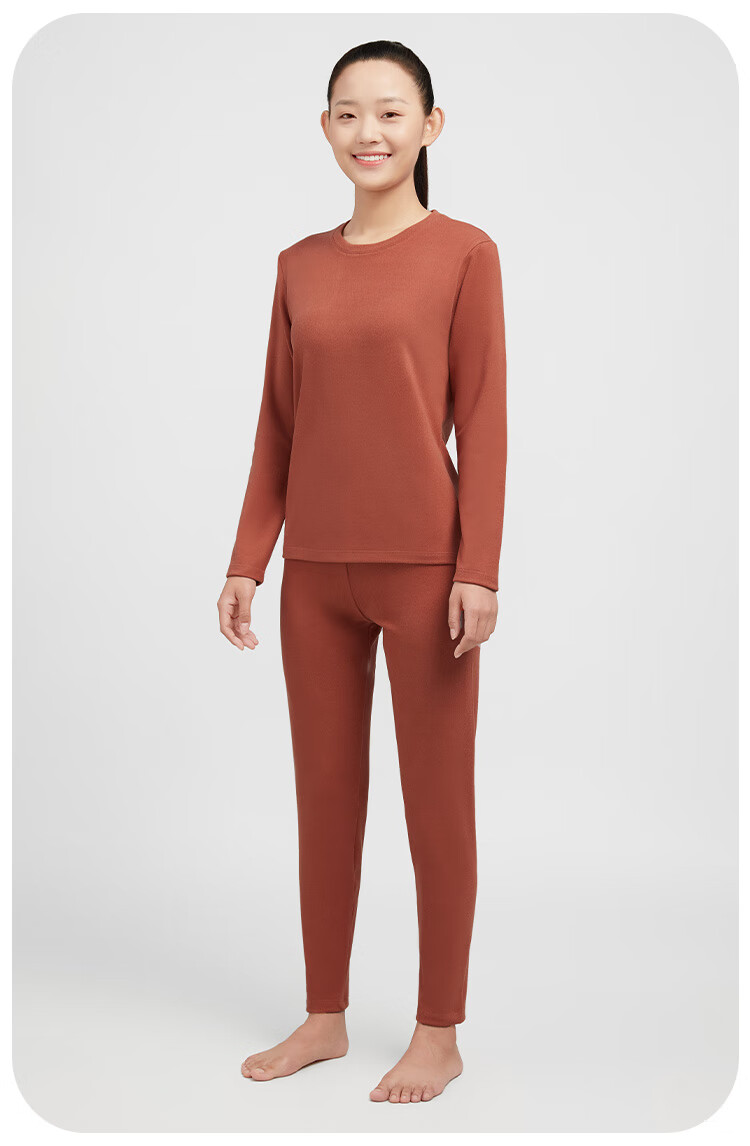 Yiershuang Women's Thermal Underwear Set Fleece Lined Thickened Antibacterial Honeycomb Sunshine Velvet Crew Neck Top and Bottom Autumn Pajamas 2