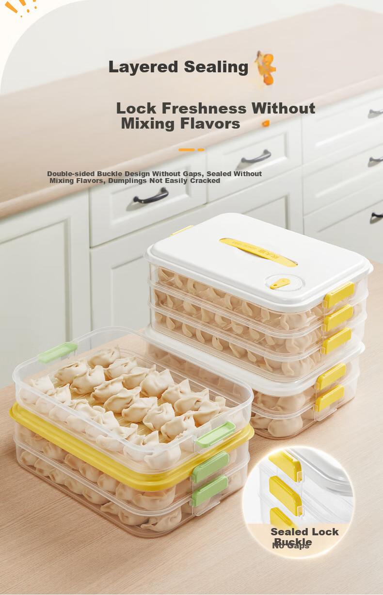 COOKER KING Multi-Functional Dumpling Box, 2-Layer Large Storage Container, Refrigerator Fresh-Keeping Box, Food-Grade Freezer Box for Dumplings And Wontons, White 3