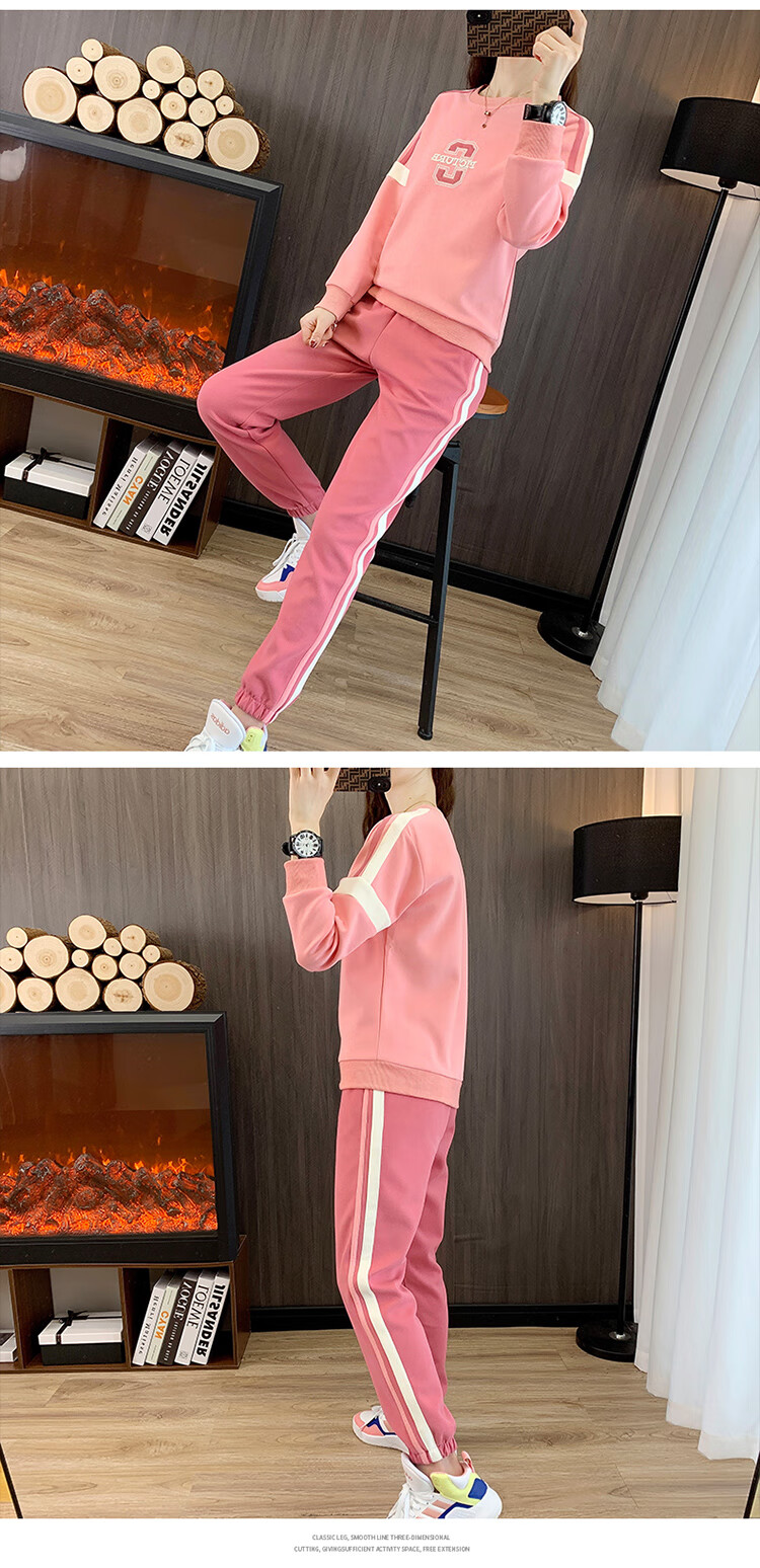 Woodpecker Women's Sports Long Sleeve Set Autumn Fashion Slim Casual Plus Size Sweatshirt Two-Piece Light Purple 2XL 13