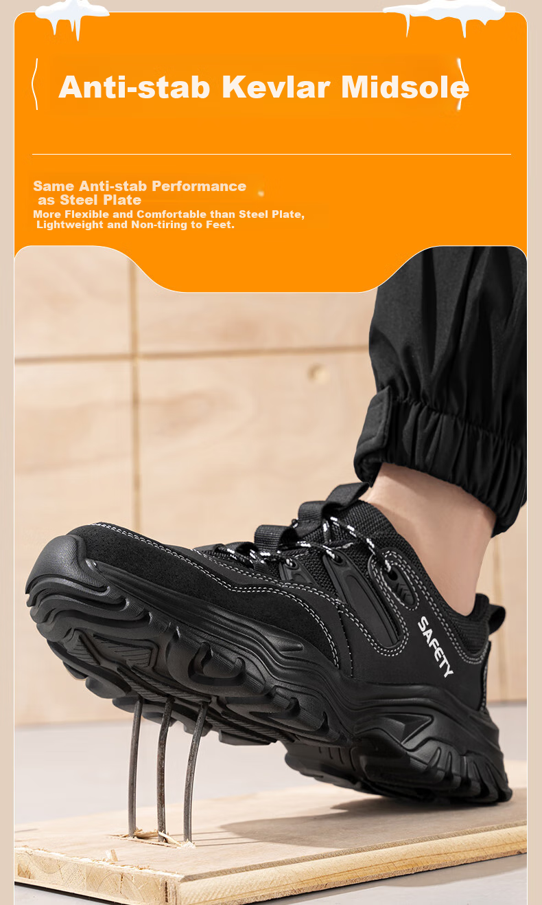 GUYISA Safety Shoes for Men, Summer Breathable Anti-Smashing Anti-Puncture Steel Toe Cap Ultra-Light Soft Sole Construction Site Work Boots 3102 Size 46 4