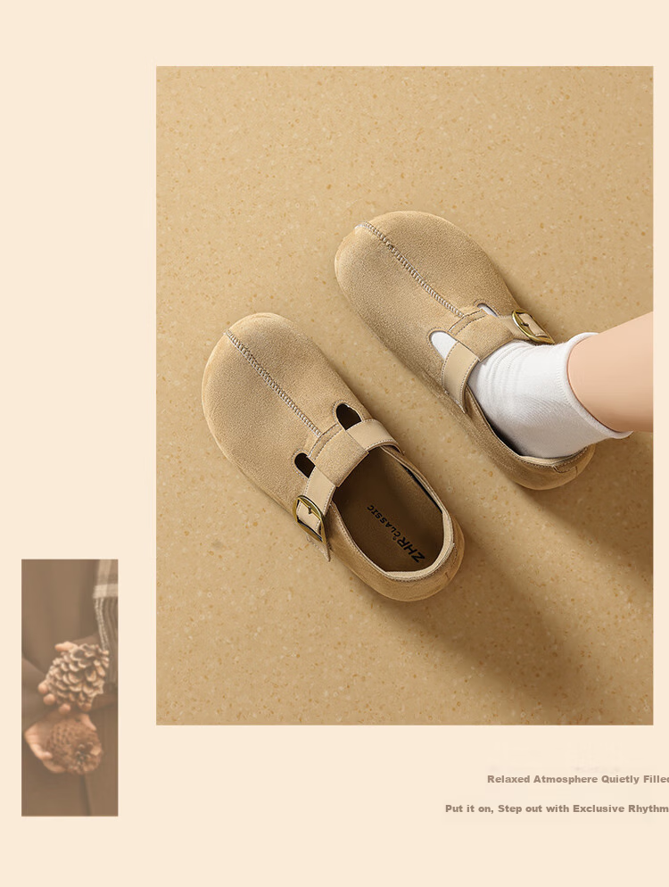 ZHR Height-Increasing Birkenstock Sandals for Women, Kappa Versatile Women's Shoes, Spring And Autumn Lightweight Casual Flats for Women, JT191 Khaki Size 36 12