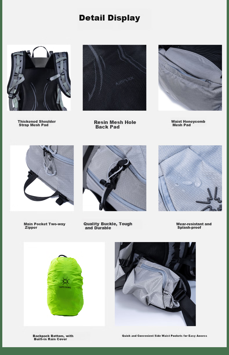 Shamushanzhuang Outdoor Hiking Backpack for Women And Men, Lightweight Double Shoulder 30L Trekking Travel Suspended Backpack, Moss Gree 8