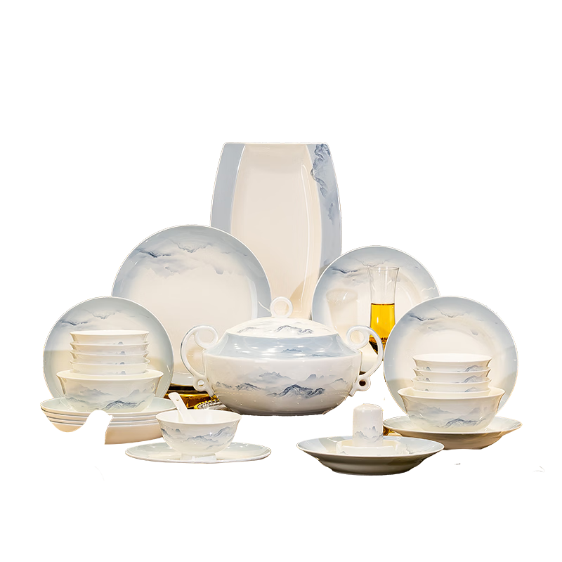 JD Original Bowl And Plate Tableware Set, Bone China Dinnerware Set in Gift Box, 78-Piece Cloud Mountain Banquet Tableware Set