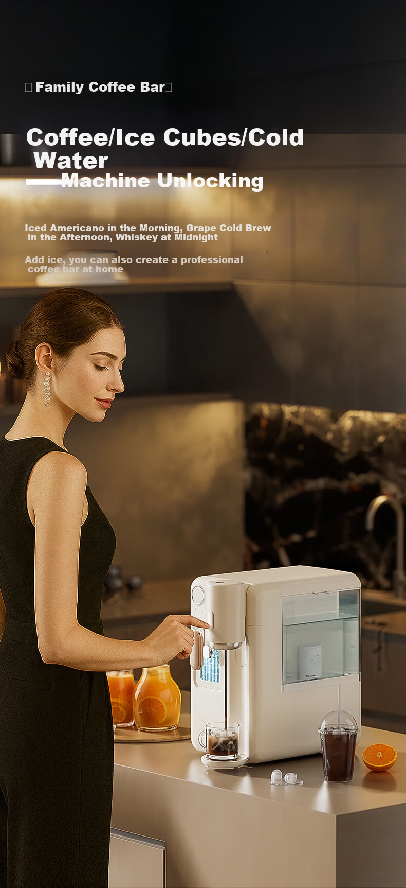 Zhuolang Ice Maker And Water Dispenser Combo, Coffee Machine with Ice Making Function, Countertop Instant Hot Water Dispenser for Home Use, Milk Frother, Direct Drinking Ice Maker, Cold And Hot All-In Ice Cube Machine, Americano Coffee Machine IH6 7