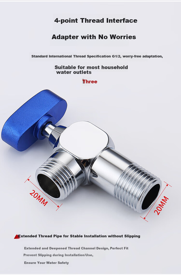 Larsd High Flow Ball Valve Set, Gas Water Heater Full-Open High Flow Angle Valve, 1/2 Inch Hot And Cold Ball Valve LD10507T 12
