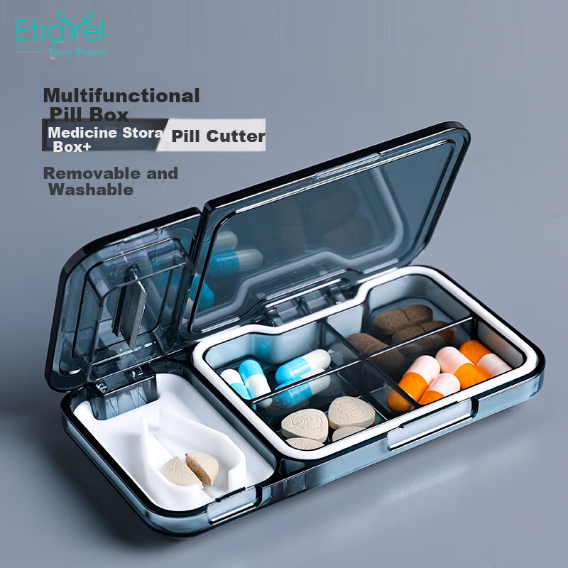 Etravel Japanese-Style Pill Cutter, Portable Pill Organizer Box, Large Capacity Pill Splitter, Portable Pill Cutter, One-To Pill Box