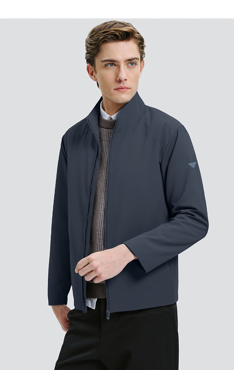 Seven Wolves [Three-proof Thin Fleece] Men's Jacket Spring Autumn Windproof Stand Collar Casual Men's Outerwear Black 4XL (190) 8