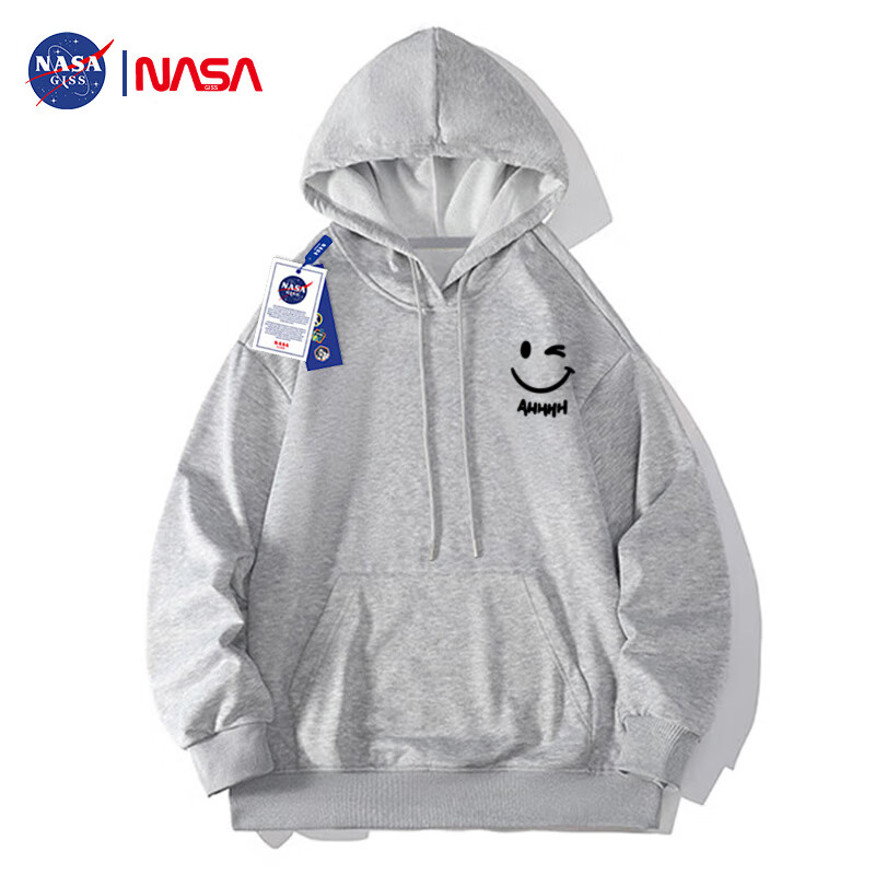 NASA GISS Official Collaboration Hoodie for Men, Autumn Loose-Fitting Sweatshirt Pullover Top, Floral Gray, Size M