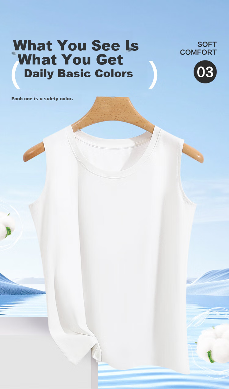 Hongdou Women's Cotton-Spandex Vest, Breathable And Elastic, Simple And Versatile for Commuting, Round Neck Tank Top Suitable for Outer Wear 3