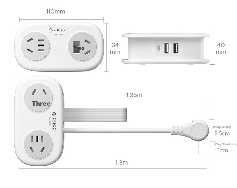 ORICO [3C Certified] USB Power Strip/Extension Cord/Power Board/Multi-Functional Pocket Power Strip with Cable Reel And Storage, 1.2 Meters 3
