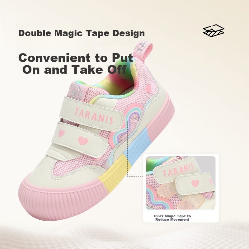TARANIS Children's Shoes Kindergarten Indoor Shoes Boys Girls Casual Sneakers Non-Slip Soft Kids Shoes Pink/white 25