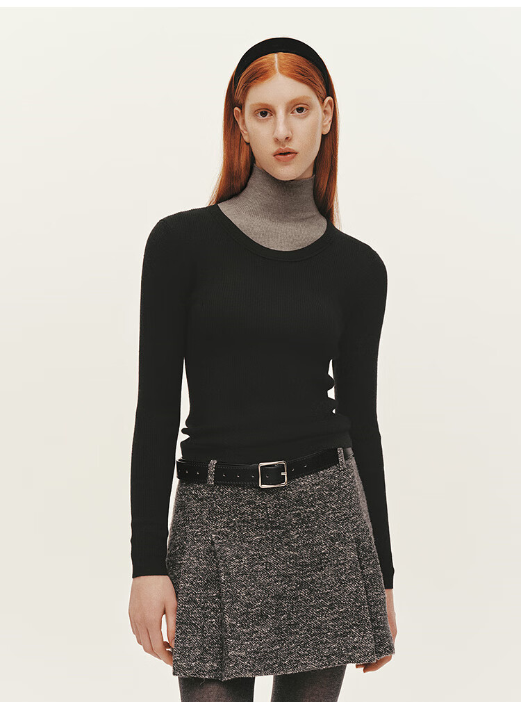Semir Women's Winter Knitted Sweater Eggshell Neck Solid Slim Wool Top 2025 109725107004 10