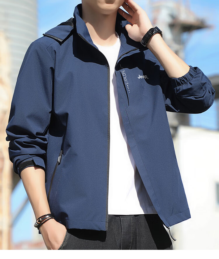 JEEP Men's Black Windbreaker Jacket Spring Autumn Loose Fashion Casual Outerwear XL 6